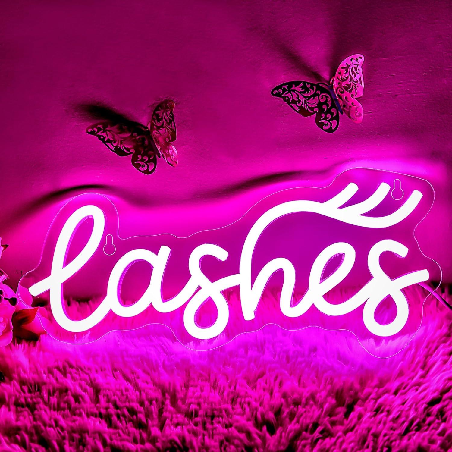 Beauty No Makeup - 「Lashes」のネオンサイン。女性向けのテキスト入りLEDネオンライト。寝室、まつげサロン、美容室、まつげ関連のビジネス施設、メイクアップルーム、まつげスタジオの装飾に。