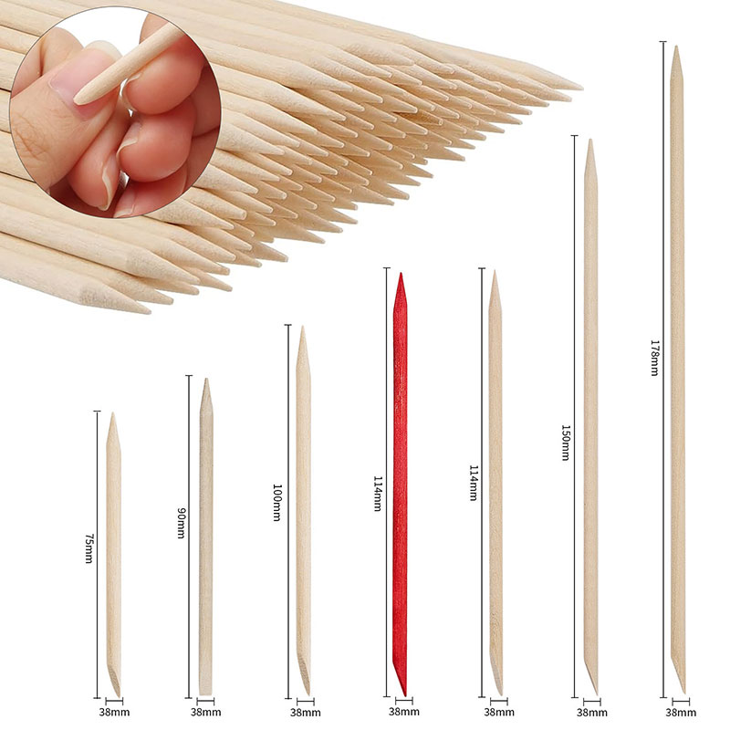 Contour Palette Stick - オレンジの両面木製ネイルスティック,キューティクルリムーバー,ラインストーンリムーバー,ネイルアート,マニキュア,ペディキュアケア,100個