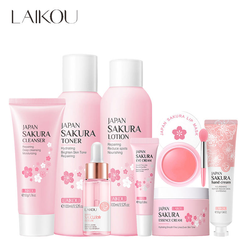 Beauty Makeup Women - ライコウ-サクラフェイシャルスキンケアセット,保湿,栄養,美容液,なだめる,修復,リップクリーム,ハンドクリーム,美容メイク,8個