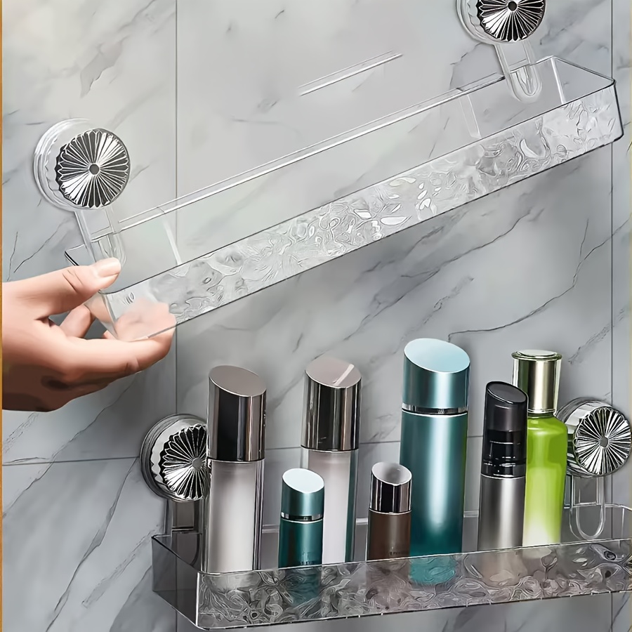 Beauty Makeup Vanity Set - 水波模様の吸盤式壁掛け美容収納ラック2点セット、中空クイックドレインメイクアップオーガナイザー、ドリル不要の防水バスルームアクセサリー、シャワールーム、バスルーム、洗面台にシャンプー、ボディローション、スキンケア製品、トイレタリーを収納するのに最適